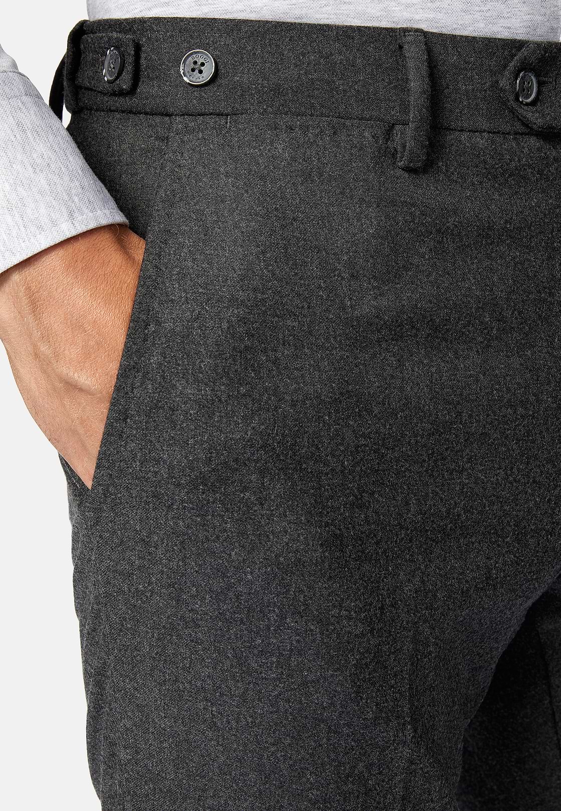 Pantalon En Flanelle Extensible., Gris foncé, hi-res