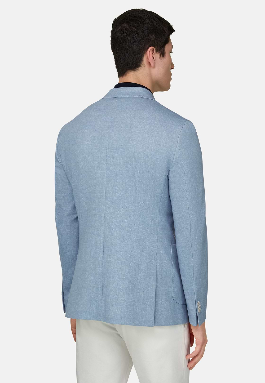 Micro Fancy Printed Cotton Blend Blazer, Light Blue, hi-res, 3