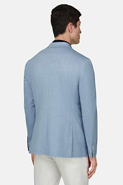 Micro Fancy Printed Cotton Blend Blazer, Light Blue, thumb, 3
