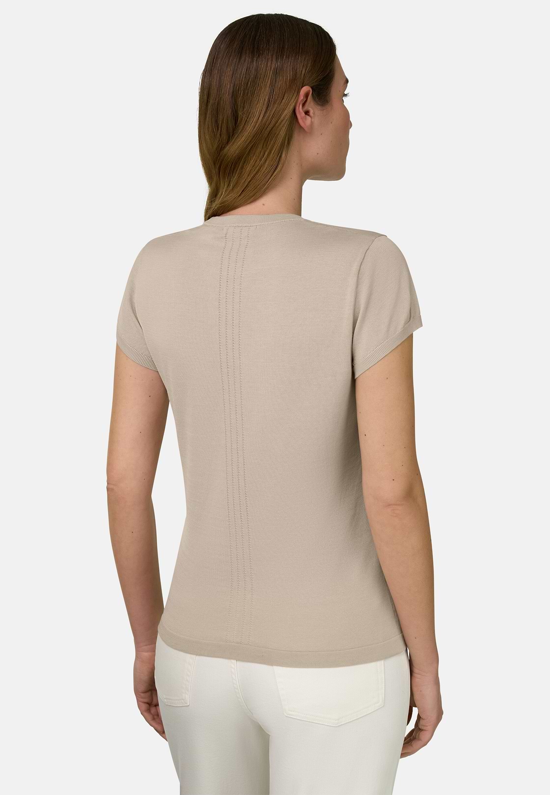 T-Shirt Aus Baumwoll-Seiden-Strick, Sand, hi-res, 3