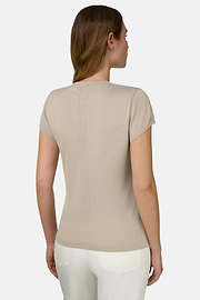 T-Shirt Aus Baumwoll-Seiden-Strick, Sand, thumb, 3