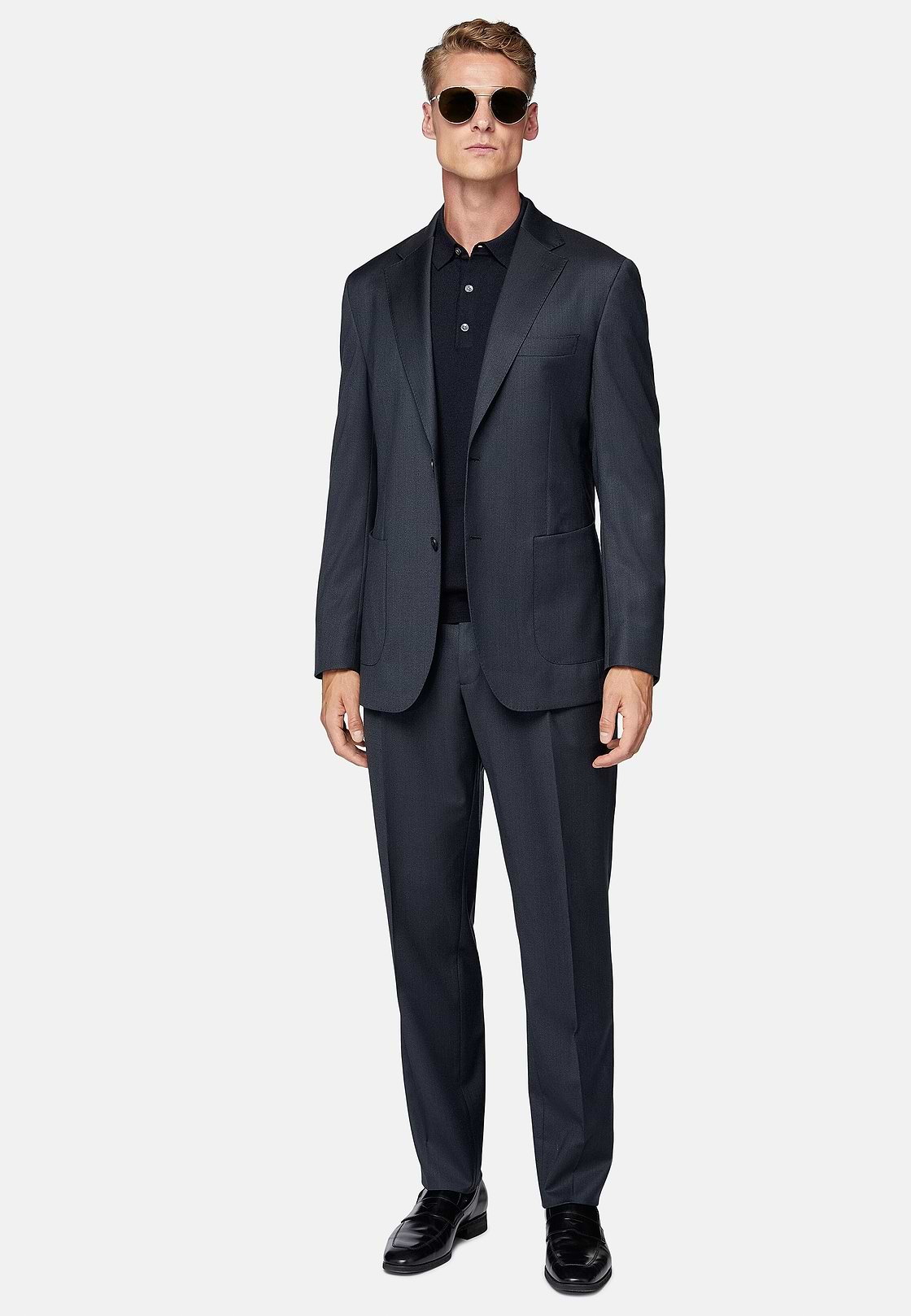 Navy Blue Stretch Wool Suit, Navy blue, hi-res