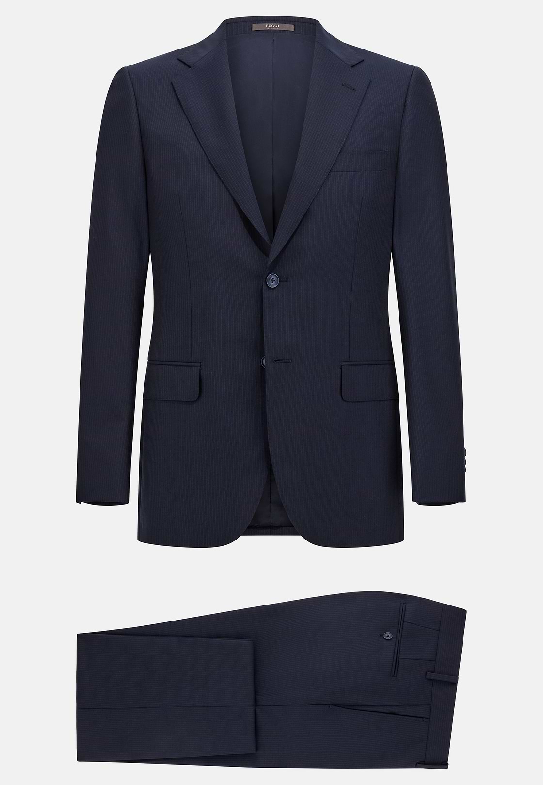 Fine Pinstripe Pure Wool Suit, Navy blue, hi-res