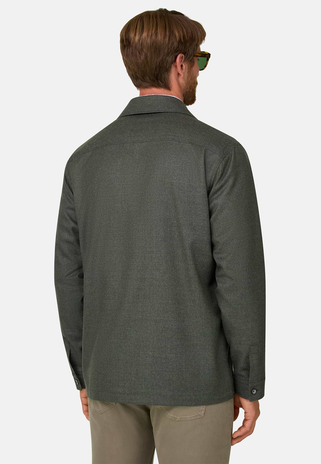 Shacket in Wool Flannel, Military Green, hi-res, 4