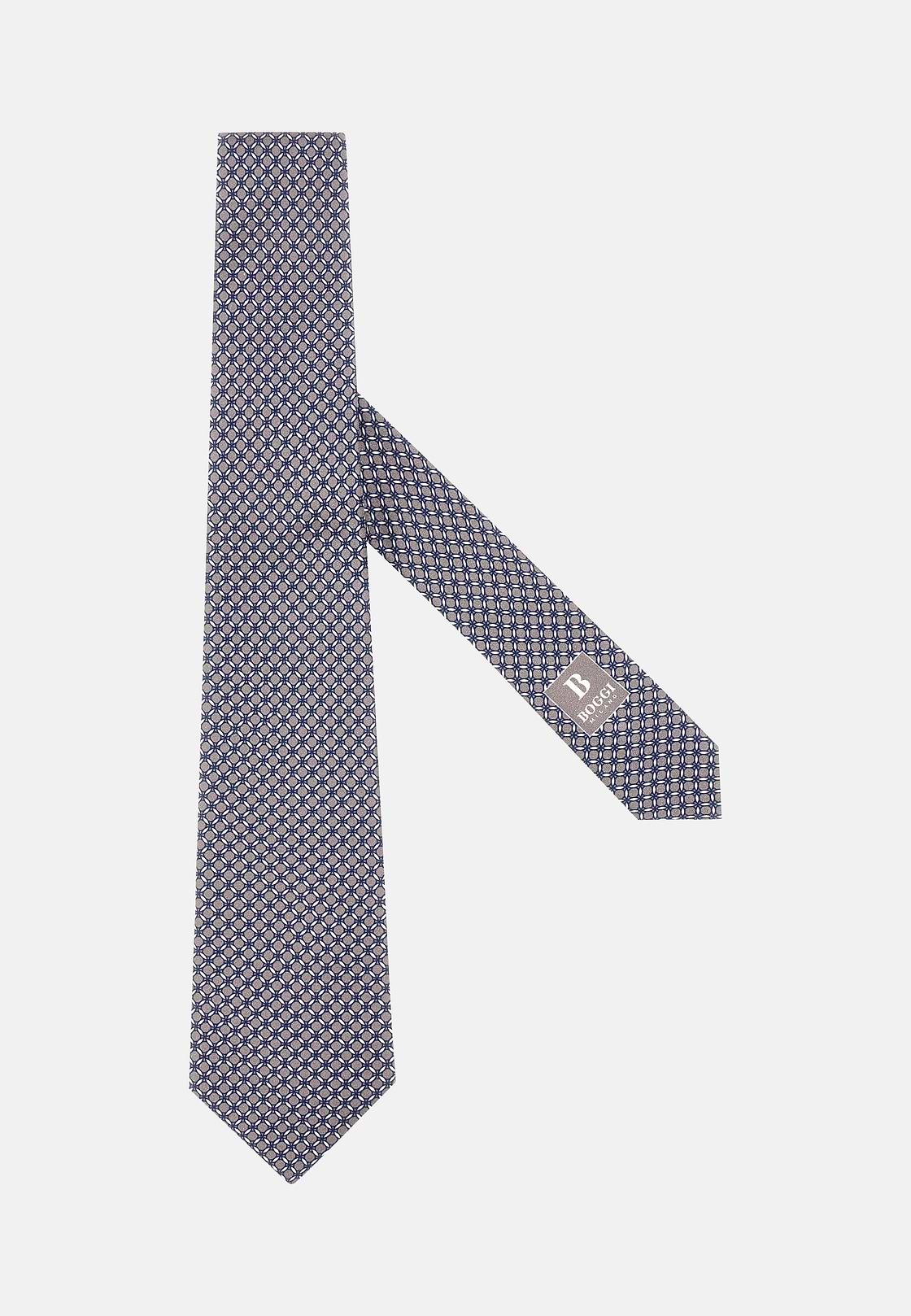 Cravate Motif Géométrique En Soie, Taupe, hi-res