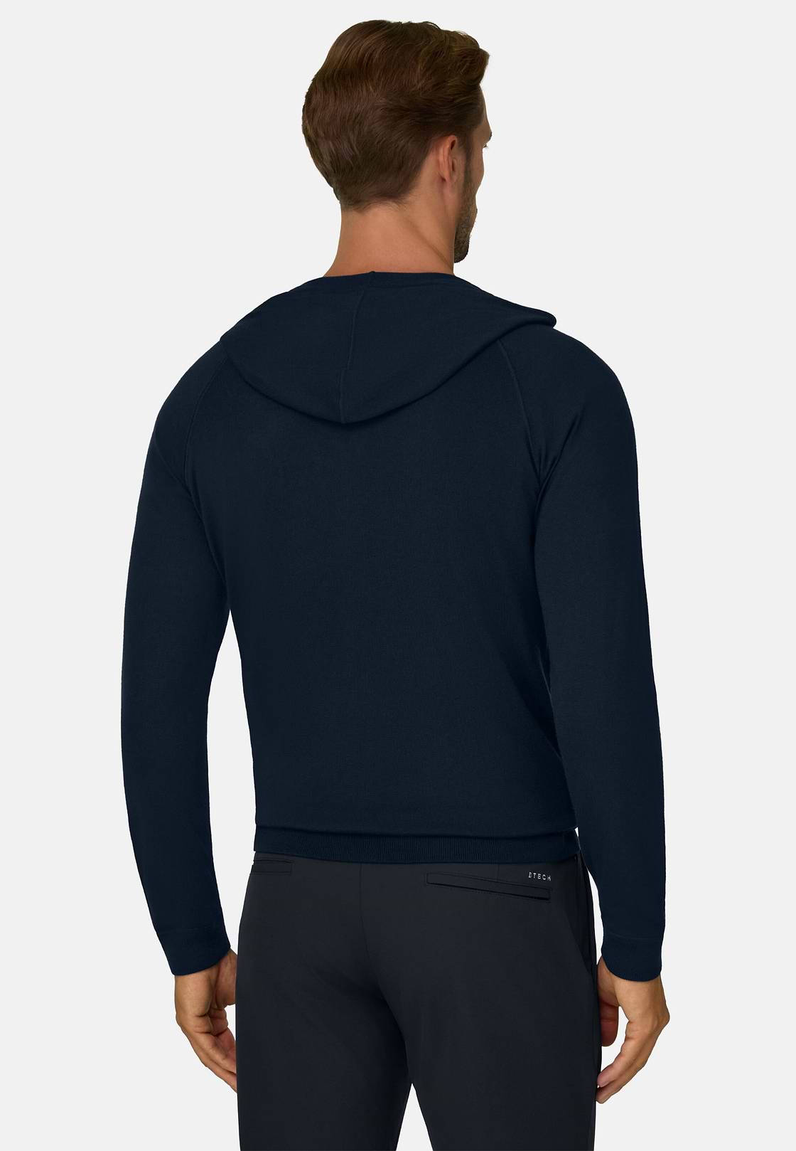 Full Zip Hooded Jumper in Superfine Merino Wool, Navy blue, hi-res, 4