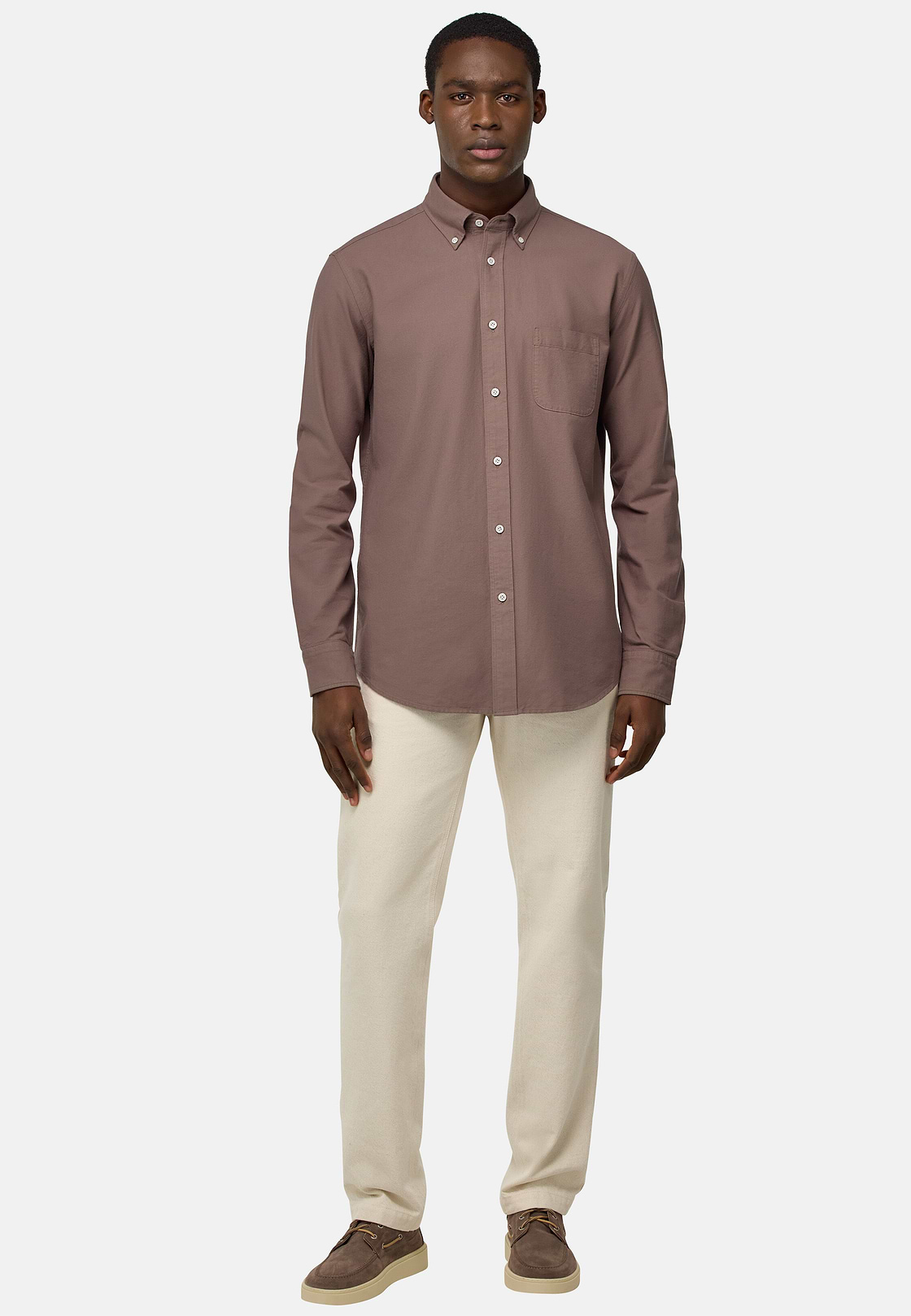 Camisa Oxford de algodón corte regular, Taupe, hi-res