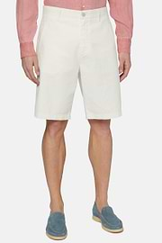 Cotton Linen Bermuda Shorts, White, hi-res