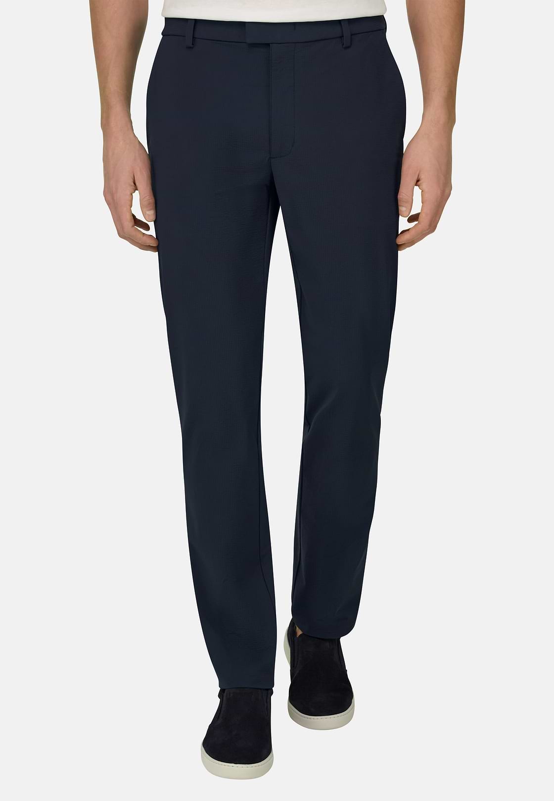 Hose Aus Elastischem Seersucker-BaumwolleNylon B T, Navy blau, hi-res, 1