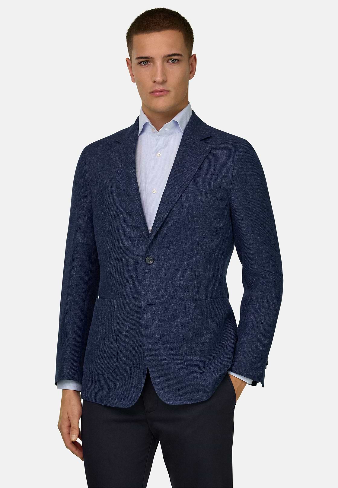 Wool, Linen and Silk Jacket, Blue, hi-res, 2