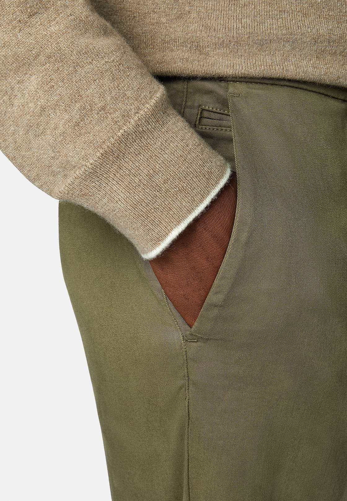Stretch Cotton Trousers, Military Green, hi-res