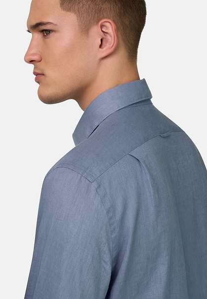 Regular Fit Linen Shirt, Indigo, hi-res