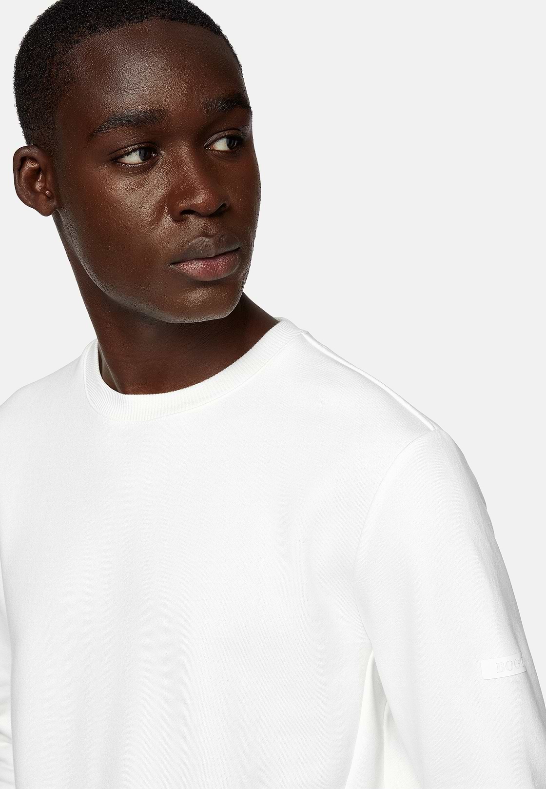 Cotton Mixed Crew Neck Sweater, White, hi-res