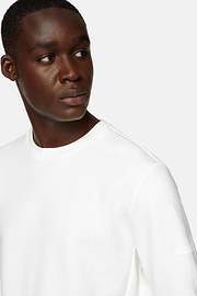 Cotton Mixed Crew Neck Sweater, White, hi-res