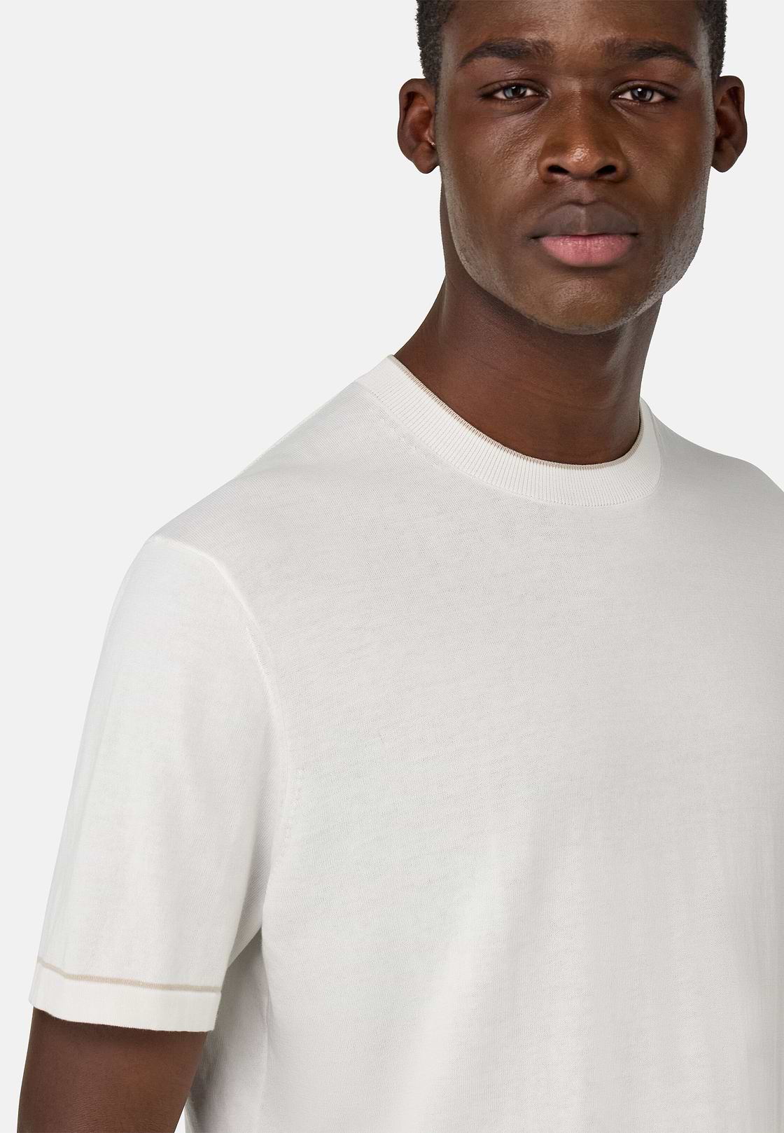 Cotton Crêpe Knit T-Shirt, White, hi-res