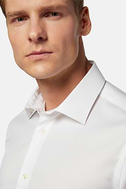 Slim Fit White Pinpoint Cotton Shirt, White, hi-res