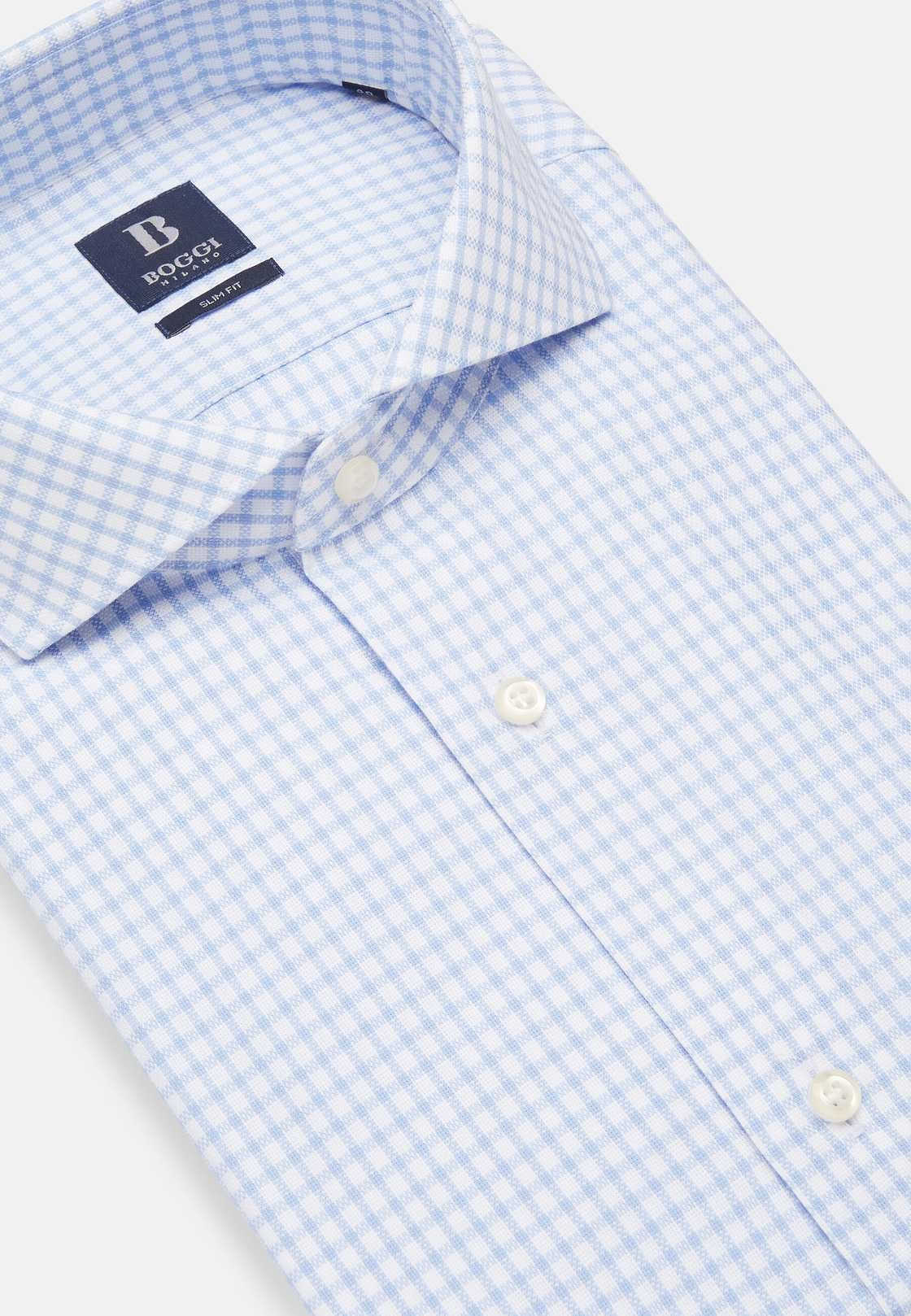 Check Dobby Napoli Collar Shirt Slim Fit, Light Blue, hi-res