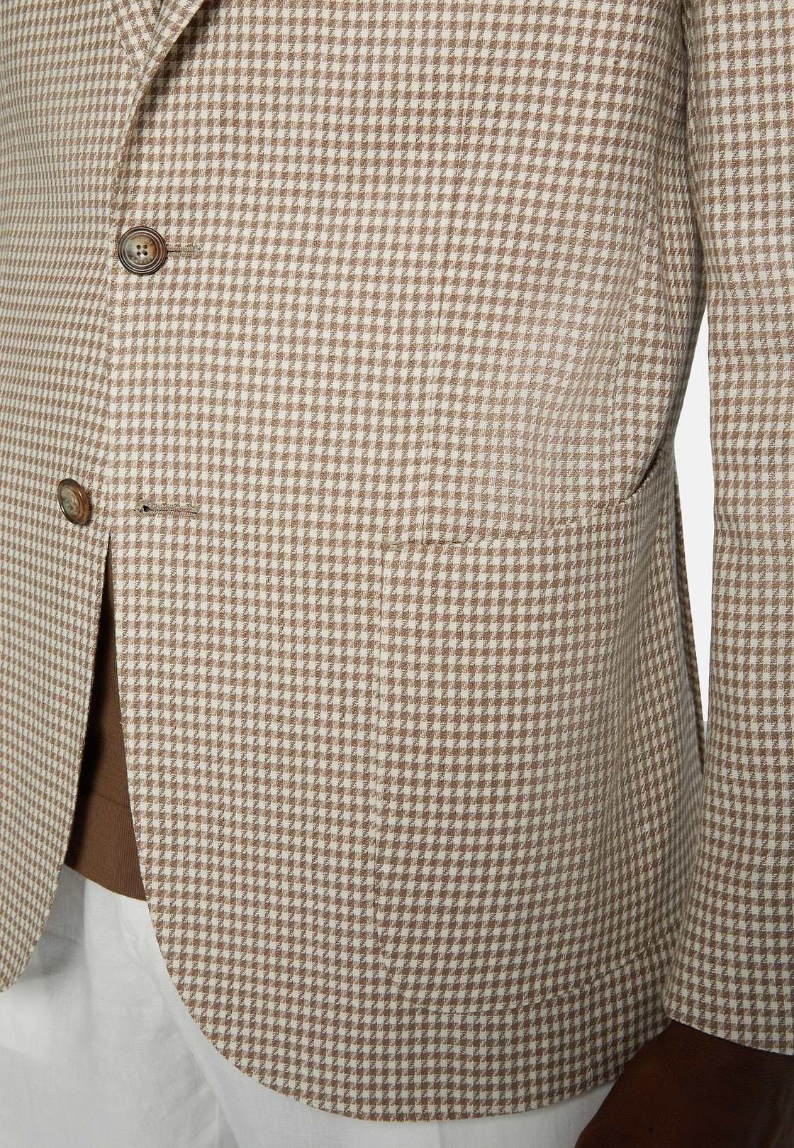 Dove Grey Houndstooth Jacket In Stretch Linen, Taupe, hi-res