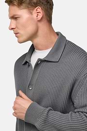 100% Organic Cotton Knitted Cardigan, Charcoal, hi-res