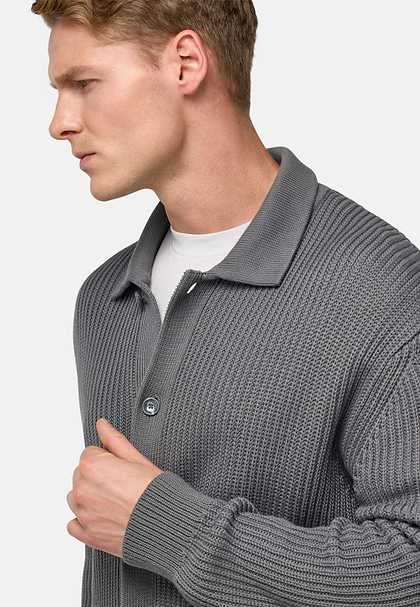 100% Organic Cotton Knitted Cardigan, Charcoal, hi-res