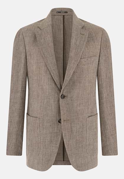 Mélange Pure Linen Jacket, Brown, hi-res