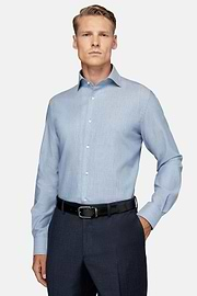 Chemise Nid D'Abeille En Coton Regular Fit, Bleu clair, hi-res