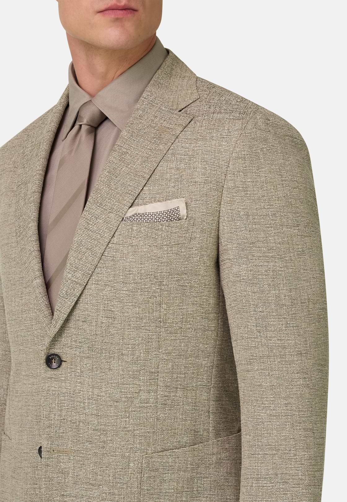 Micro Textured Jacket in Wool and Silk, Beige, hi-res, 4