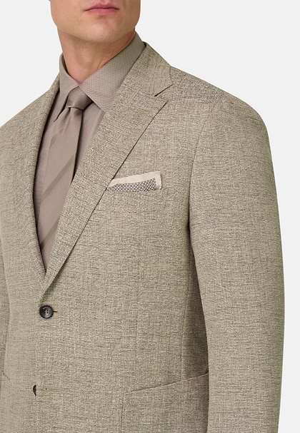 Veste Micro Structurée En Laine Et Soie, Beige, hi-res