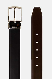 Reversible Glossy Leather Belt, Black - Dark brown, hi-res