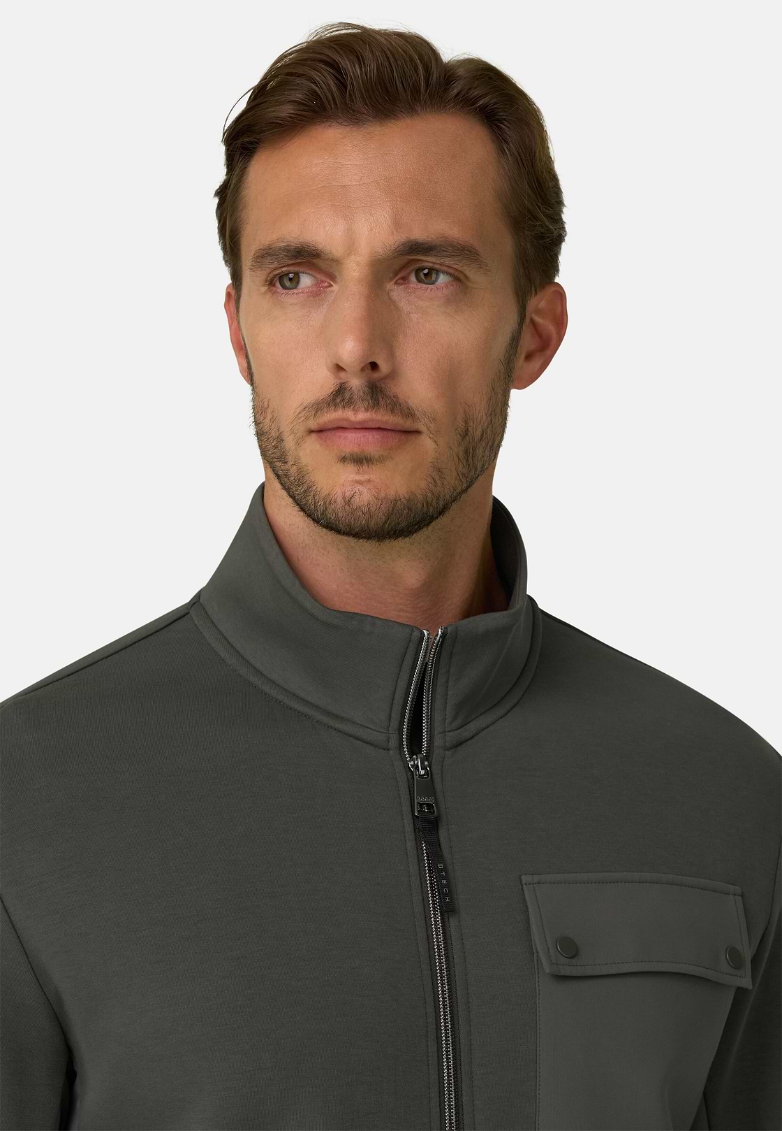 Felpa Full Zip in Misto Cotone Scuba B Tech, Militare, hi-res, 3
