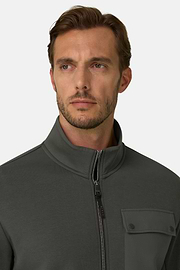 Felpa Full Zip in Misto Cotone Scuba B Tech, Militare, thumb, 3