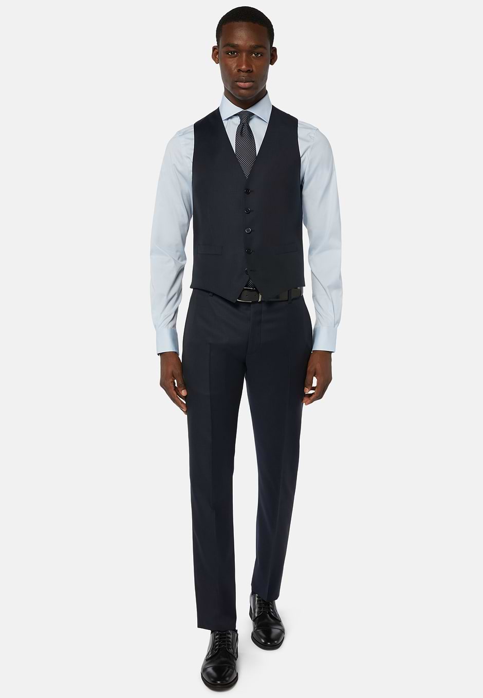 Gilet Bleu Marine En Sergé De Laine, bleu marine, hi-res