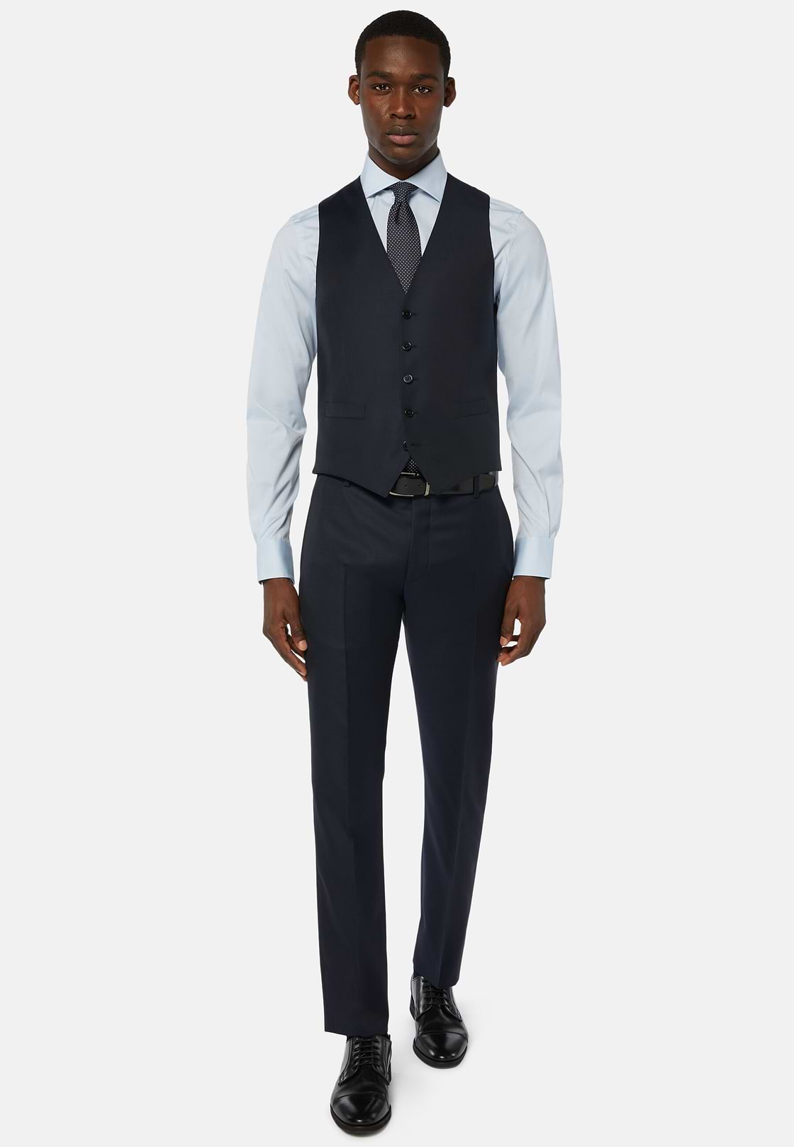 Navy Wool Twill Waistcoat, Navy blue, hi-res, 2