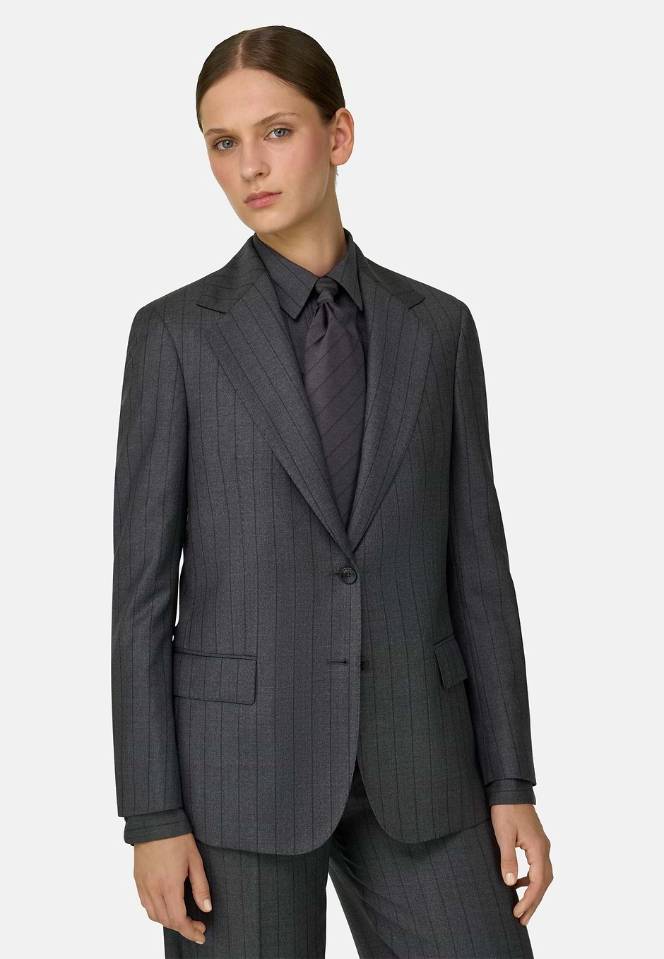 Blazer Enkelrij in Wol Krijtstreep, Grey, hi-res