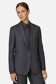 Blazer Single-Breasted in Pinstripe Wool, Grey, thumb, 1