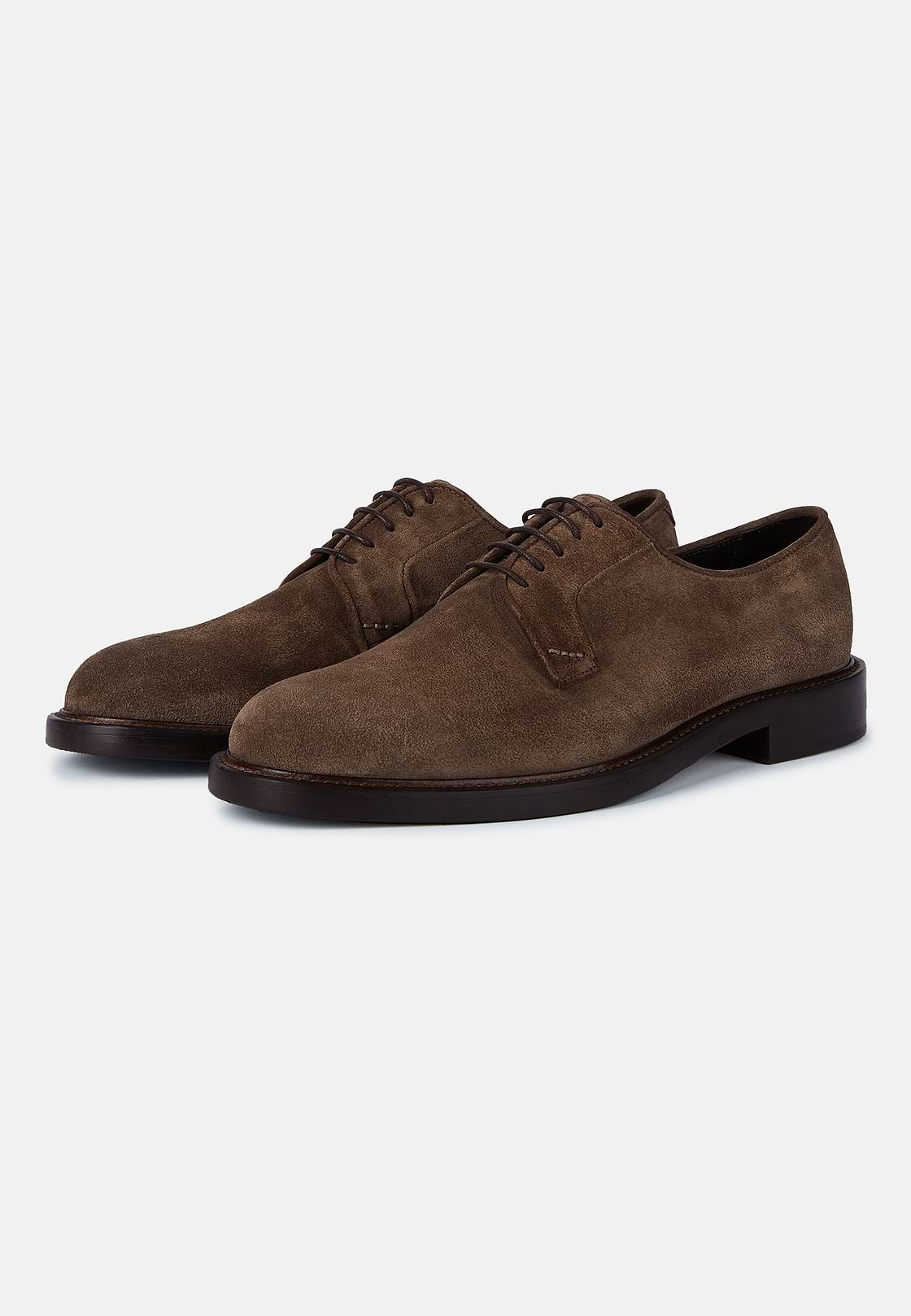 Suede Leather Derby Style Shoes, Brown, hi-res