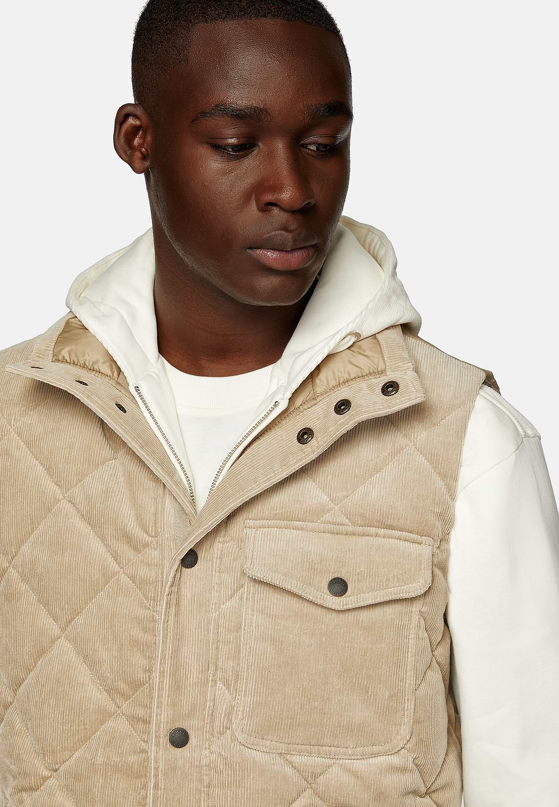 Gilet In Velluto Di Cotone Imbottito, Beige, hi-res