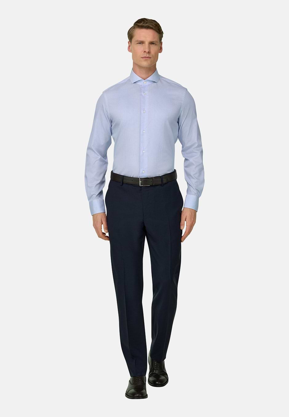 Gestreiftes Hemd Aus Baumwolle Slim Fit, Hellblau, hi-res