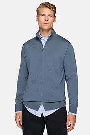 Indigo Merino Wool Half-Zip Jumper, Indigo, hi-res