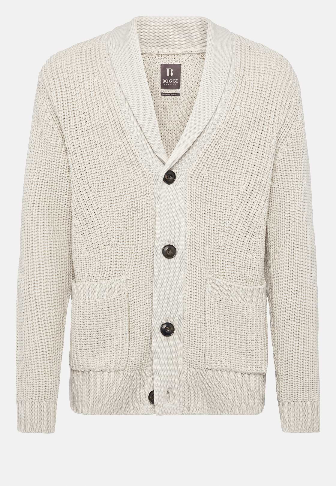 Sandfarbener Cardigan Aus Merinowolle Mit Schalkragen, Sand, hi-res
