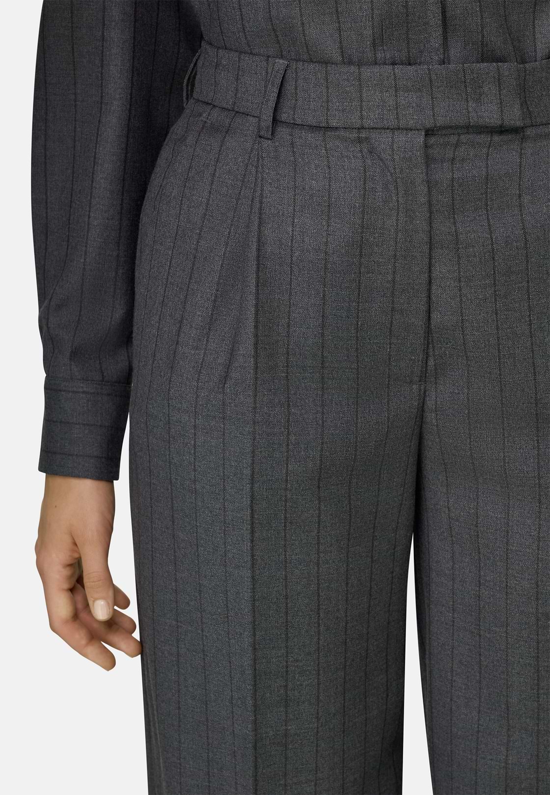 Pinstripe Wool Trousers Single Pleat, Grey, hi-res, 3