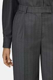Pinstripe Wool Trousers Single Pleat, Grey, thumb, 3