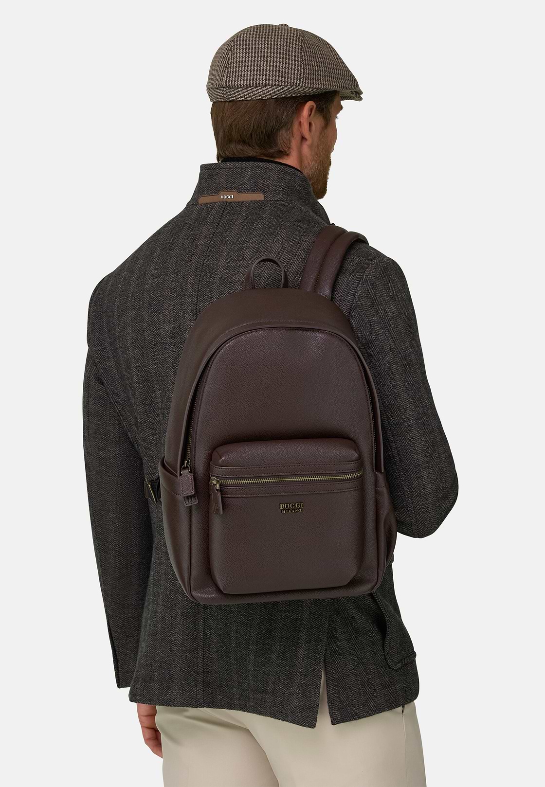 Rucksack in Leather-Effect Fabric, Dark brown, hi-res, 2