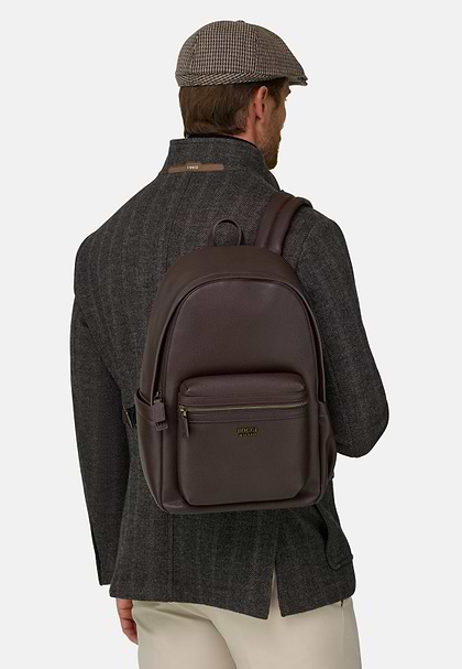 Rugzak in Stof met Lederen Look, Brown, hi-res