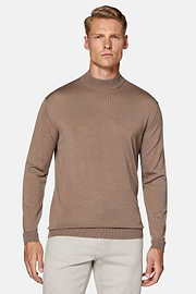 Brauner Pullover Mit Stehkragen Aus Superfeiner Merinowolle, Braun, hi-res