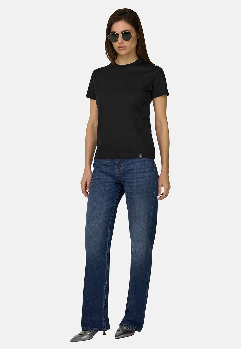 T-Shirt In Cotone Seta, Nero, hi-res