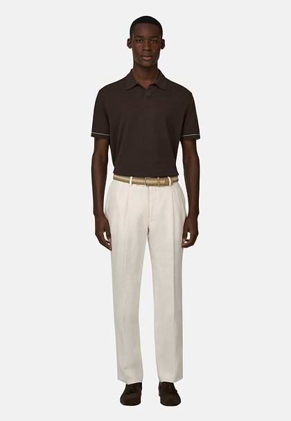 Strick-Poloshirt Aus Baumwollkrepp, Dunkelbraun, hi-res
