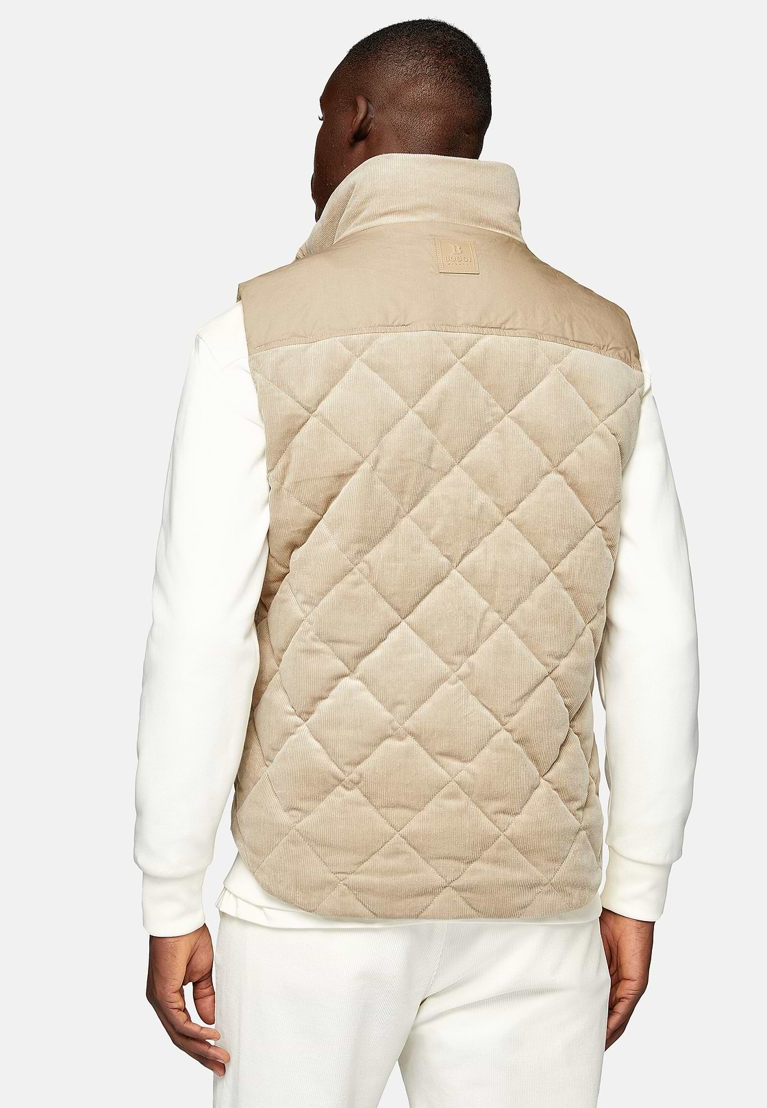 Gilet In Velluto Di Cotone Imbottito, Beige, hi-res