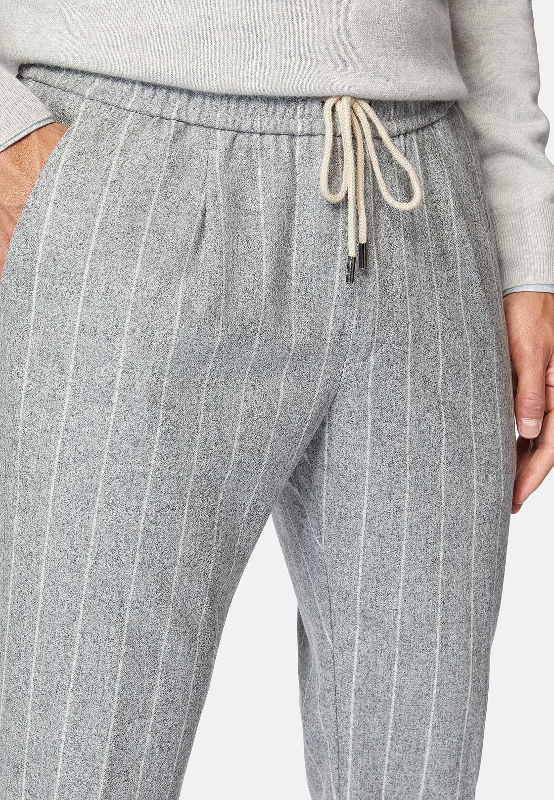 Pantaloni City In Flanella Gessata, Grigio, hi-res