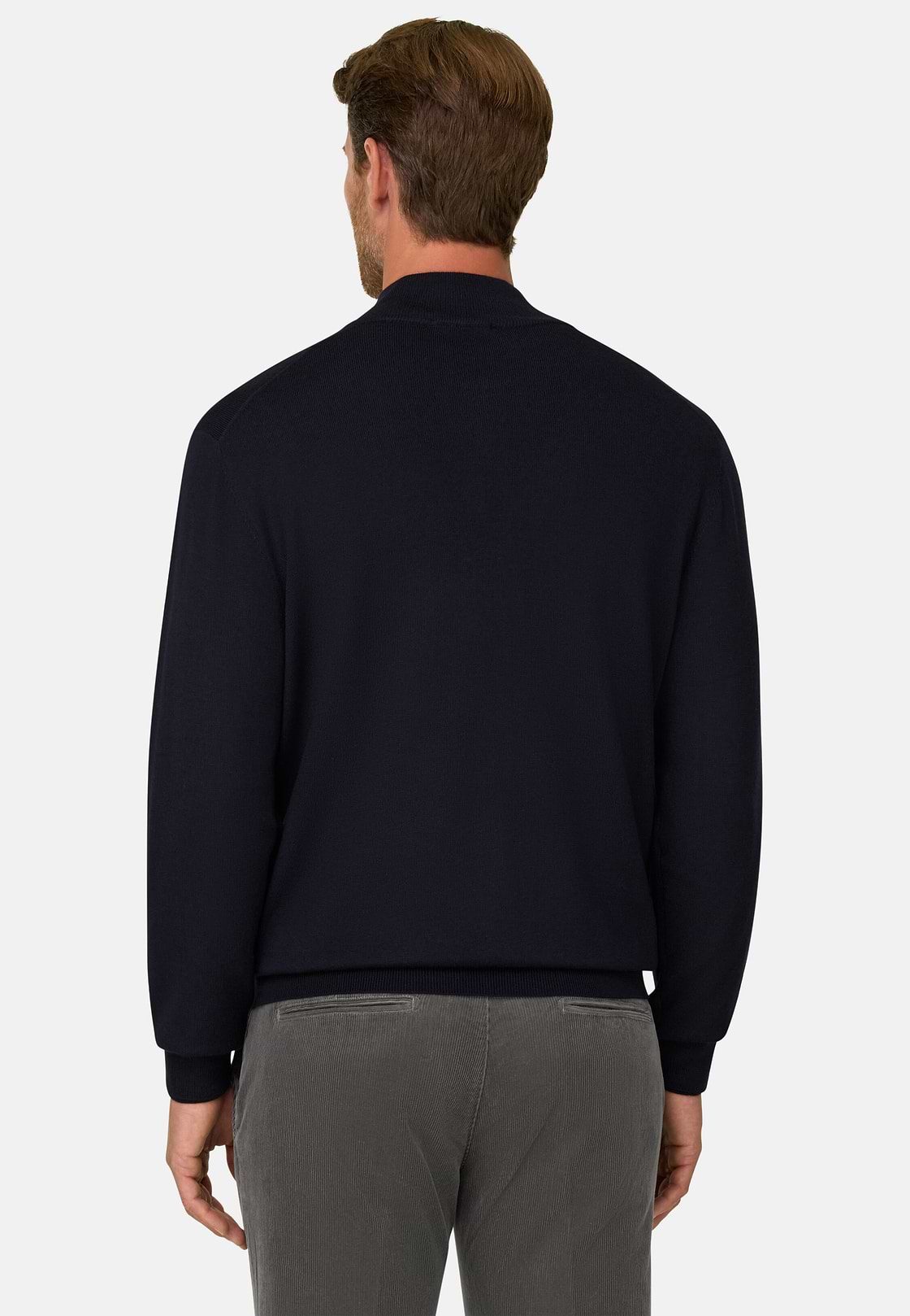Full-Zip Jumper in Merino Wool, Navy blue, hi-res, 4